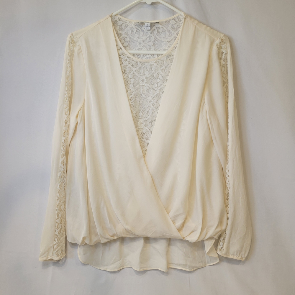 Chelsea And Walker V Mesh High Low Cream Lace Blouse